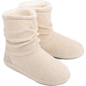 Women's Cream Cozy Winter Warm Knit Memory Foam Non Slip Slipper Bootie Shoes